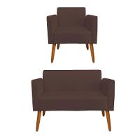 01 Namoradeira E 01 Poltrona Marisa Suede Marrom - 5