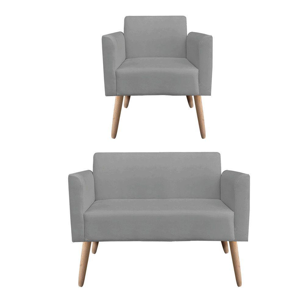 01 Namoradeira E 01 Poltrona Marisa Suede Grafite - 1