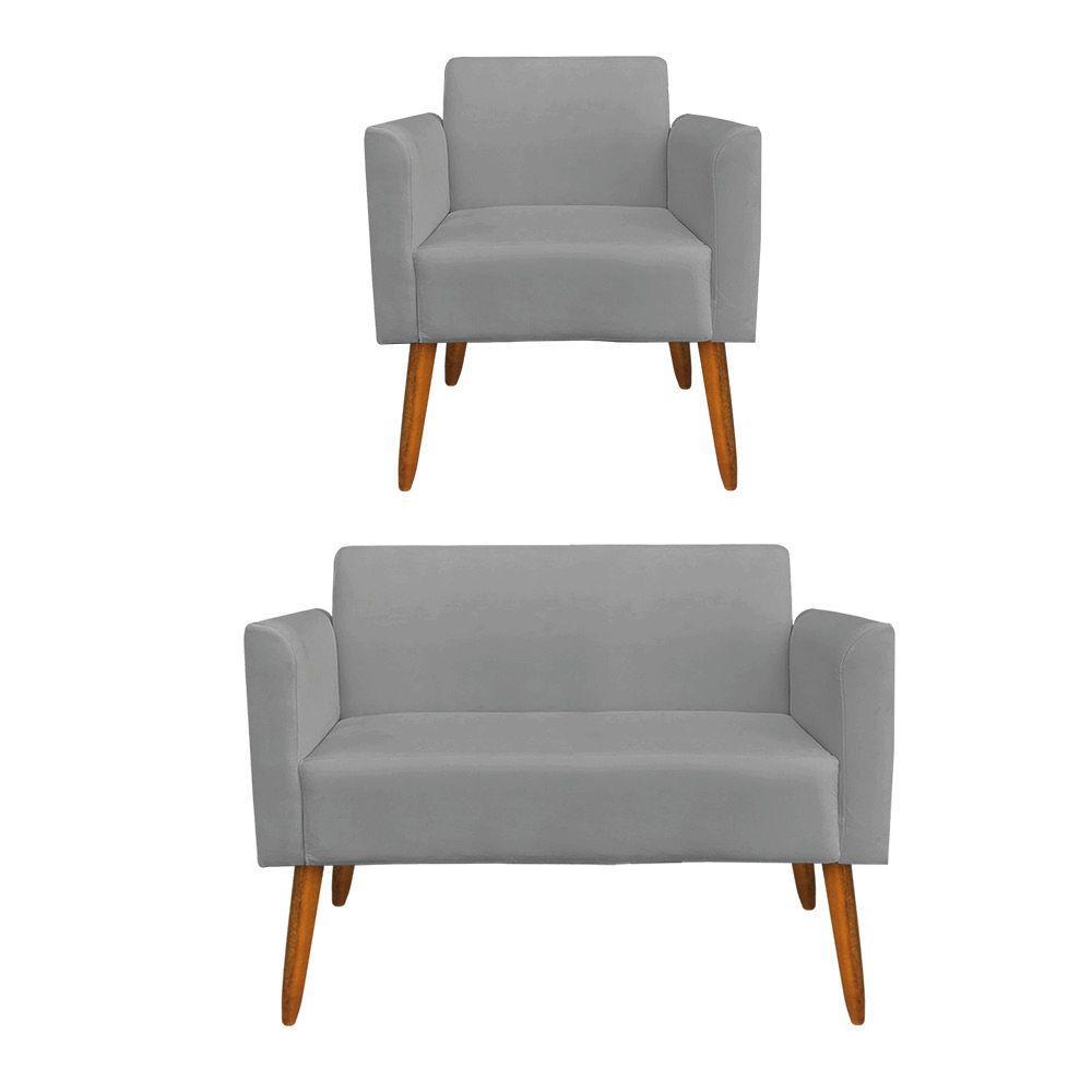 01 Namoradeira E 01 Poltrona Marisa Suede Grafite - 1