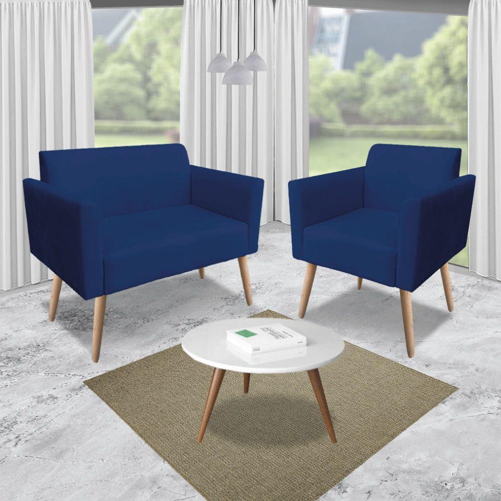 01 Namoradeira E 01 Poltrona Marisa Suede Azul Marinho - 10