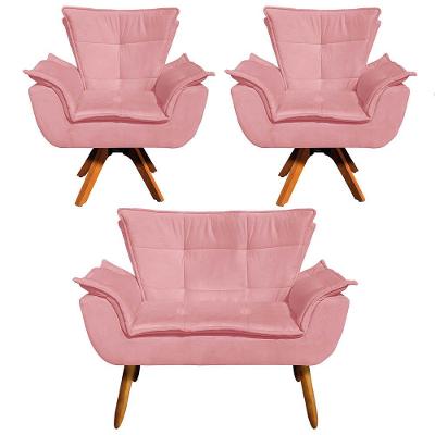 Kit 01 Namoradeira E 02 Poltronas Opala Suede Rose