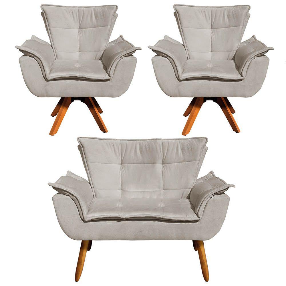 Kit 01 Namoradeira E 02 Poltronas Opala Suede Marrom Rato - 1