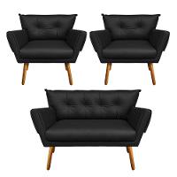 Kit 01 Namoradeira 02 Poltronas Corino Preto - 1