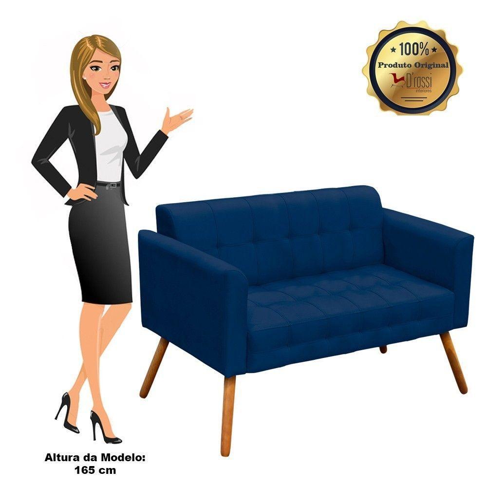 Kit 01 Namoradeira E 02 Poltronas Elisa Suede Azul Marinho - 8