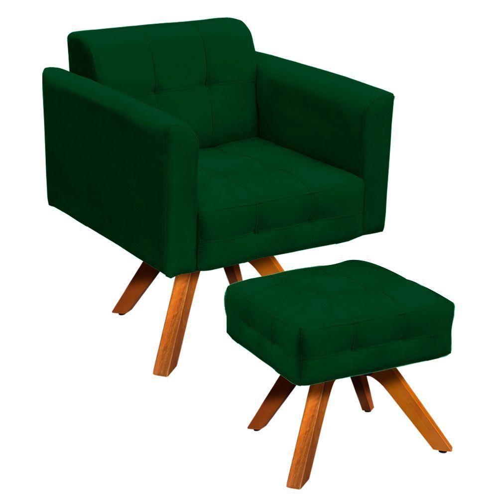 Kit 01 Poltrona E 01 Puff Elisa Suede Verde - 1