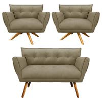 Kit 01 Namoradeira E 02 Poltronas Anitta Suede Marrom Rato - 1