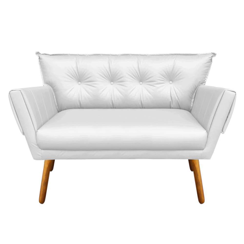 Kit 01 Namoradeira 02 Poltronas Corino Branco Base Madeira - 4