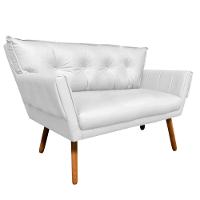 Kit 01 Namoradeira 02 Poltronas Corino Branco Base Madeira - 2