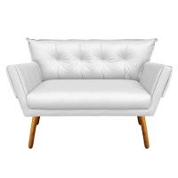 Kit 01 Namoradeira 02 Poltronas Corino Branco Base Madeira - 4