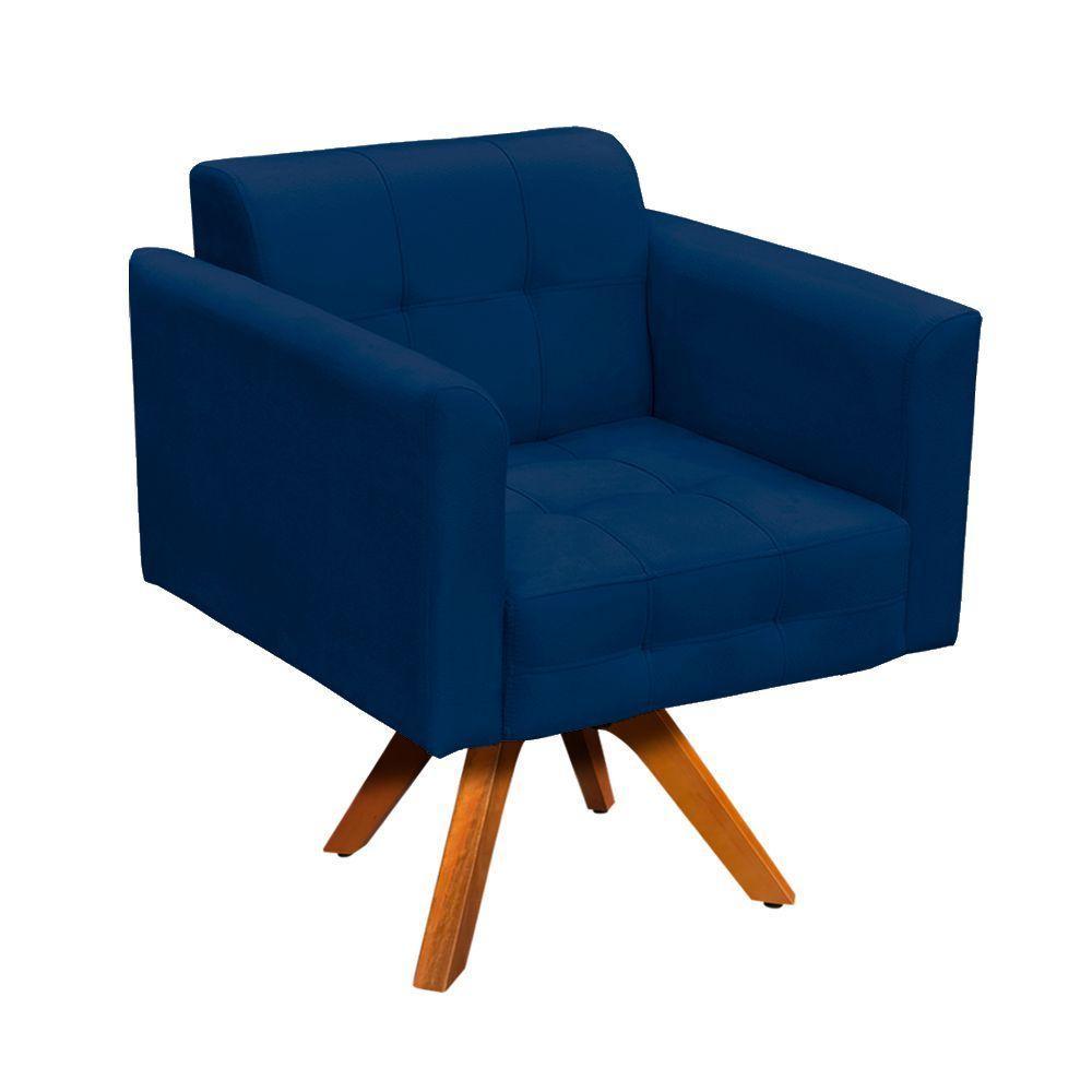 Kit 01 Poltrona E 01 Puff Elisa Suede Azul Marinho - 1
