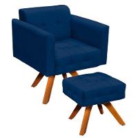 Kit 01 Poltrona E 01 Puff Elisa Suede Azul Marinho - 7