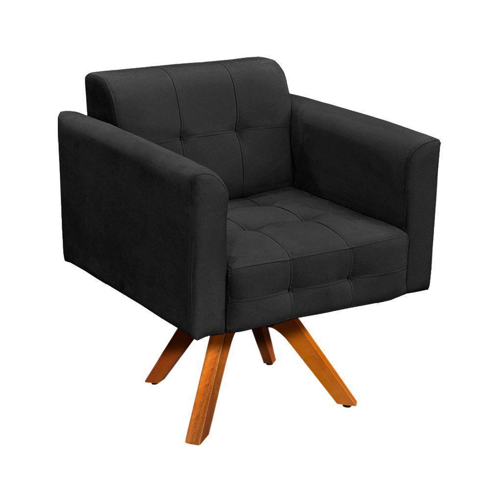 Kit 01 Poltrona E 01 Puff Elisa Suede Preto - 7