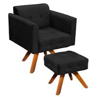 Kit 01 Poltrona E 01 Puff Elisa Suede Preto - 1