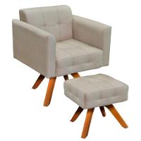 Kit 01 Poltrona E 01 Puff Elisa Suede Bege - 5