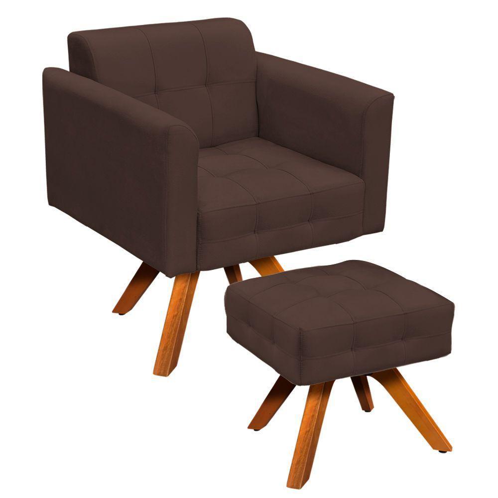 Kit 01 Poltrona E 01 Puff Elisa Suede Marrom - 5