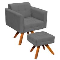 Kit 01 Poltrona E 01 Puff Elisa Suede Grafite - 6