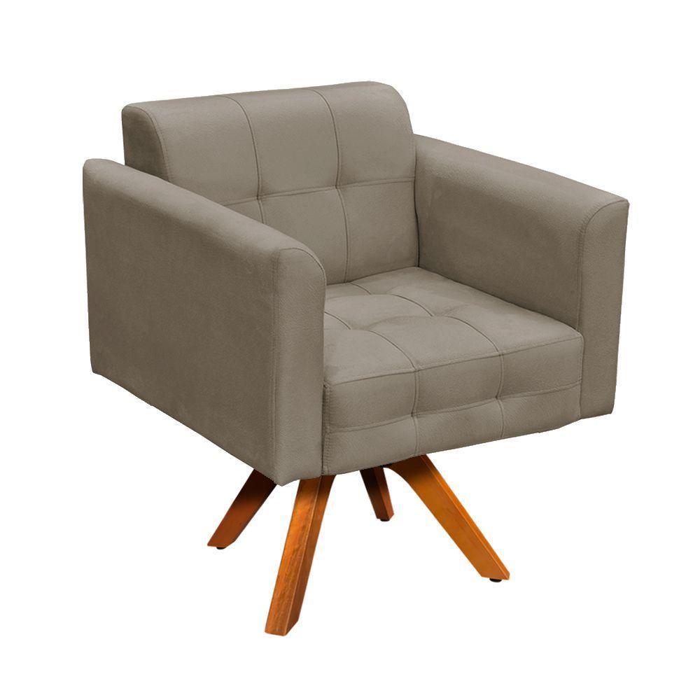 Kit 01 Poltrona E 01 Puff Elisa Suede Marrom Rato - 1