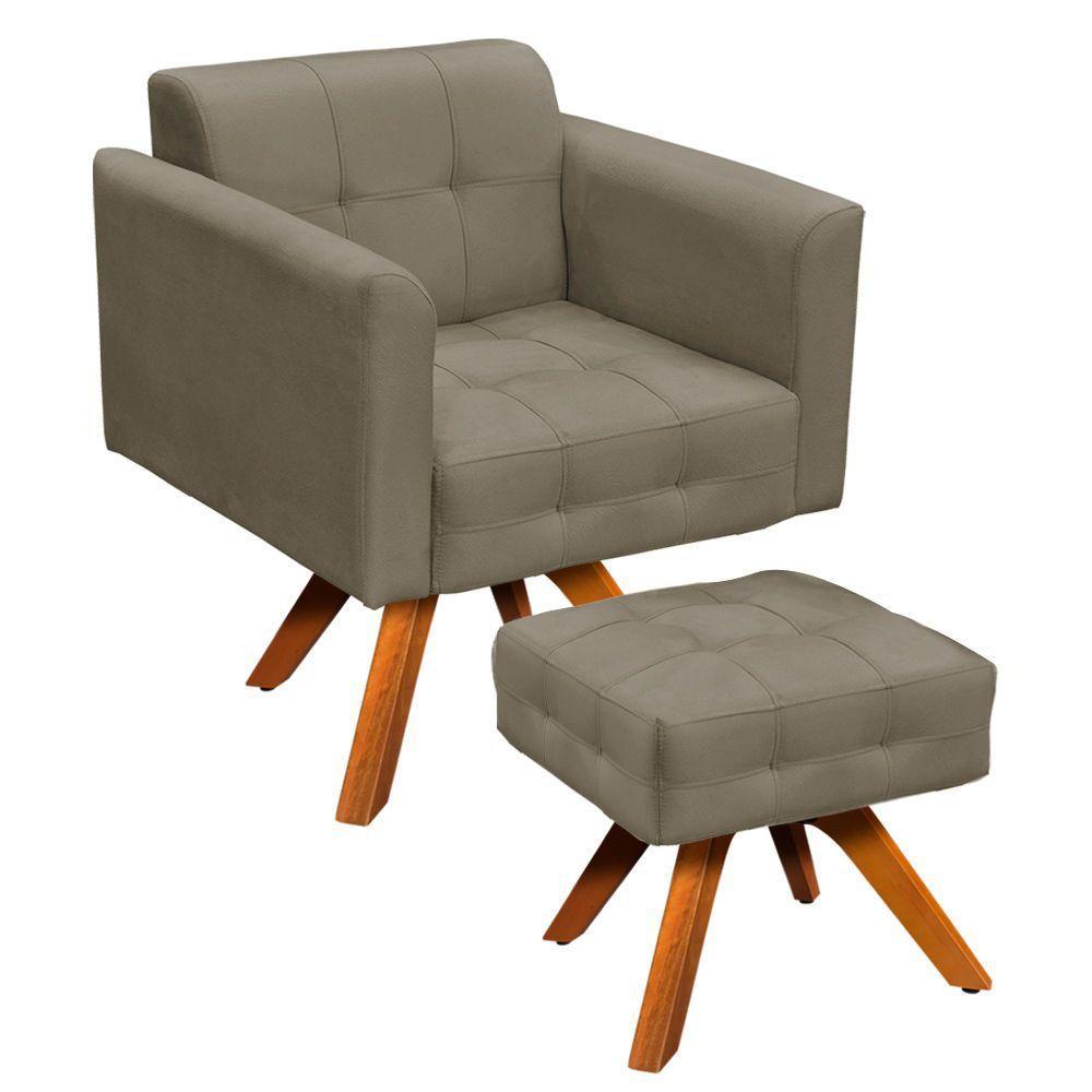 Kit 01 Poltrona E 01 Puff Elisa Suede Marrom Rato - 6