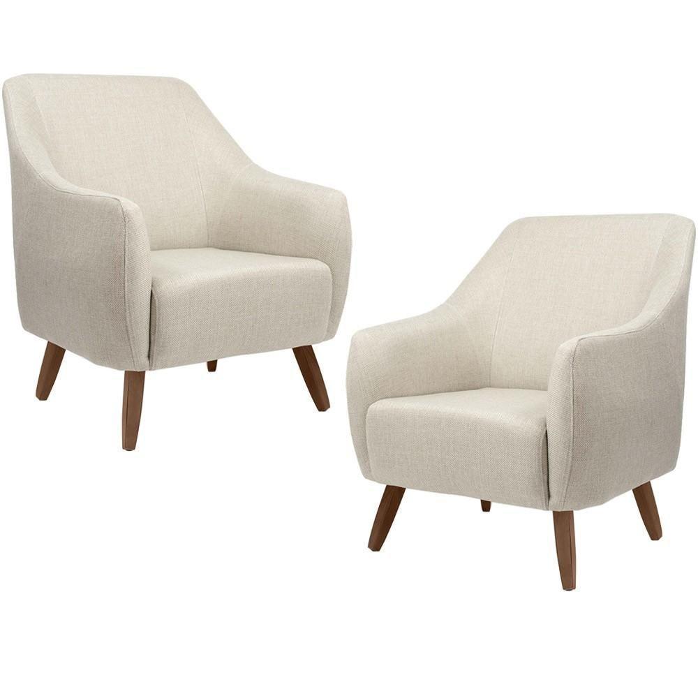 Kit 02 Poltronas Com Pés Em Madeira Paloma Linho Bege C-466 - 1