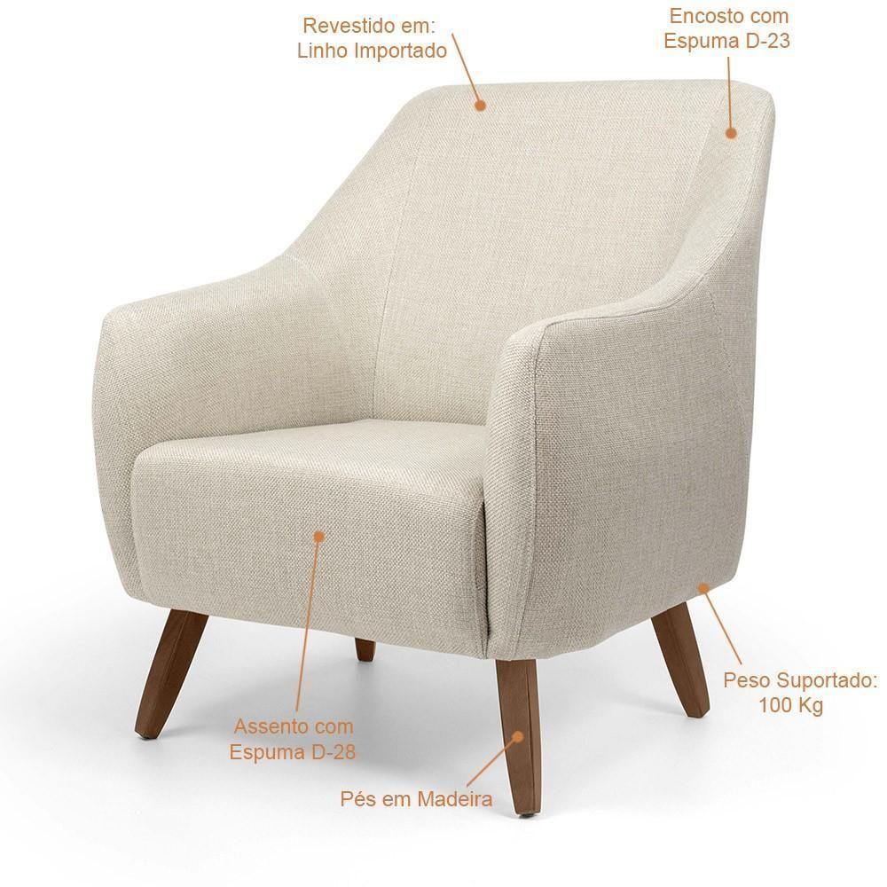 Kit 02 Poltronas Com Pés Em Madeira Paloma Linho Bege C-466 - 5