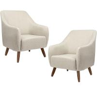 Kit 02 Poltronas Com Pés Em Madeira Paloma Linho Bege C-466 - 1