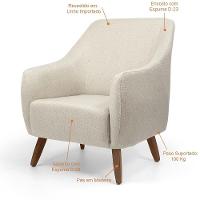 Kit 02 Poltronas Com Pés Em Madeira Paloma Linho Bege C-466 - 5