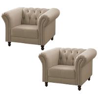 Kit 02 Poltronas Decorativa Bérgamo Couro Bege 66 - 1