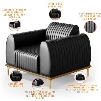 Kit 02 Poltronas E Pés D'Ouro Molino D02 Corano Preto B-159