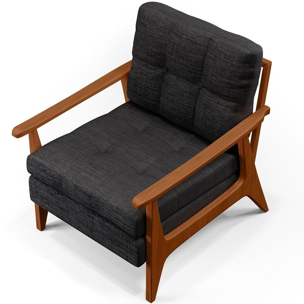 Kit 02 Poltronas Encosto Ripado Emília B04 Linho Chumbo - 5