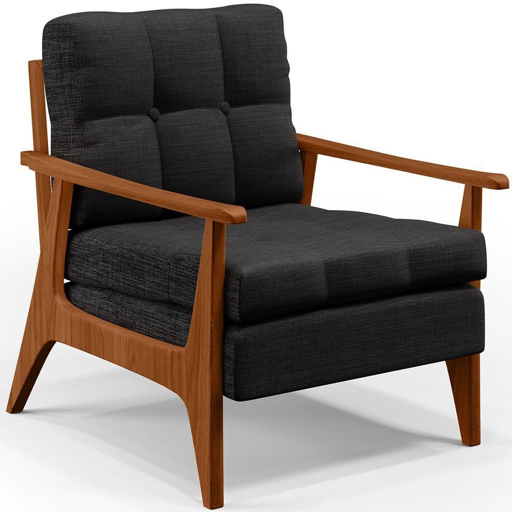 Kit 02 Poltronas Encosto Ripado Emília B04 Linho Chumbo - 10