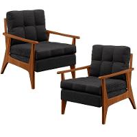 Kit 02 Poltronas Encosto Ripado Emília B04 Linho Chumbo - 1