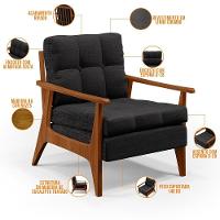 Kit 02 Poltronas Encosto Ripado Emília B04 Linho Chumbo - 17