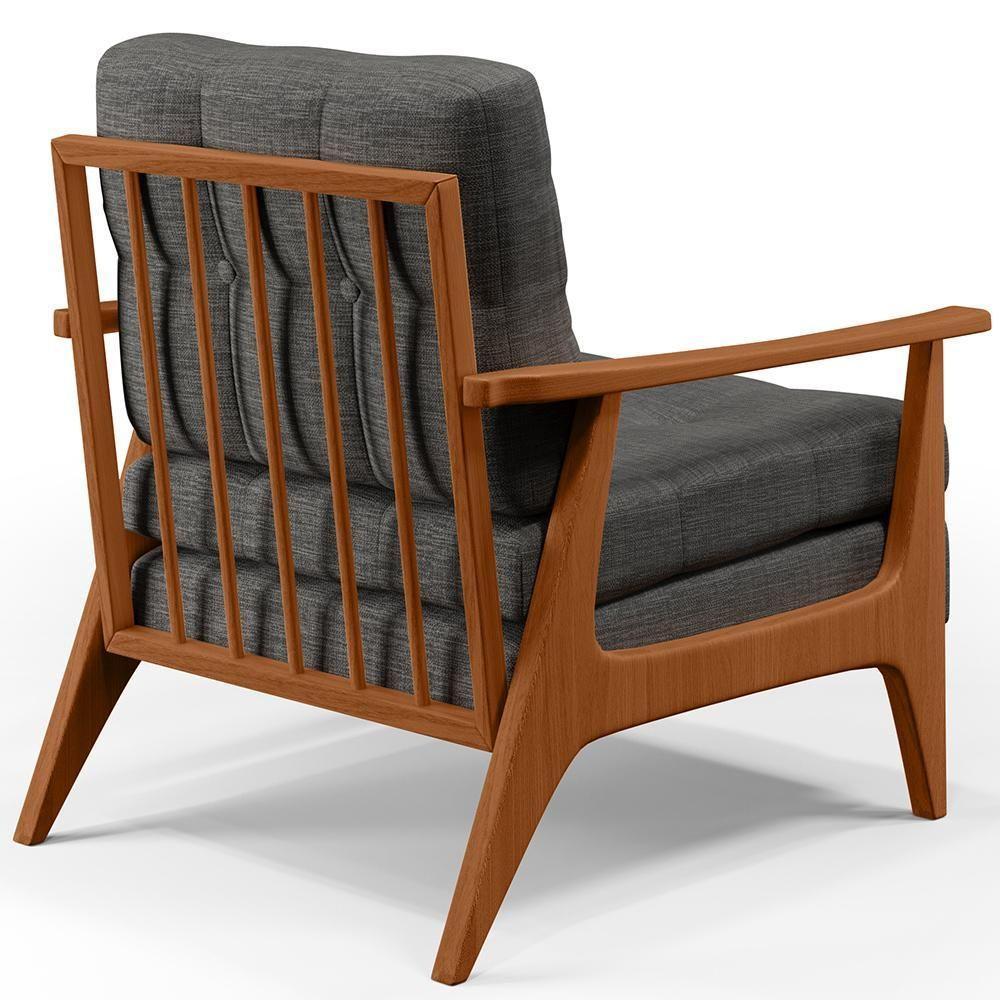 Kit 02 Poltronas Encosto Ripado Linho Cinza Escuro - 2