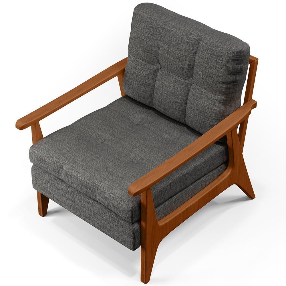 Kit 02 Poltronas Encosto Ripado Linho Cinza Escuro - 3