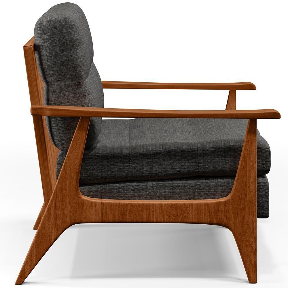 Kit 02 Poltronas Encosto Ripado Linho Cinza Escuro - 4