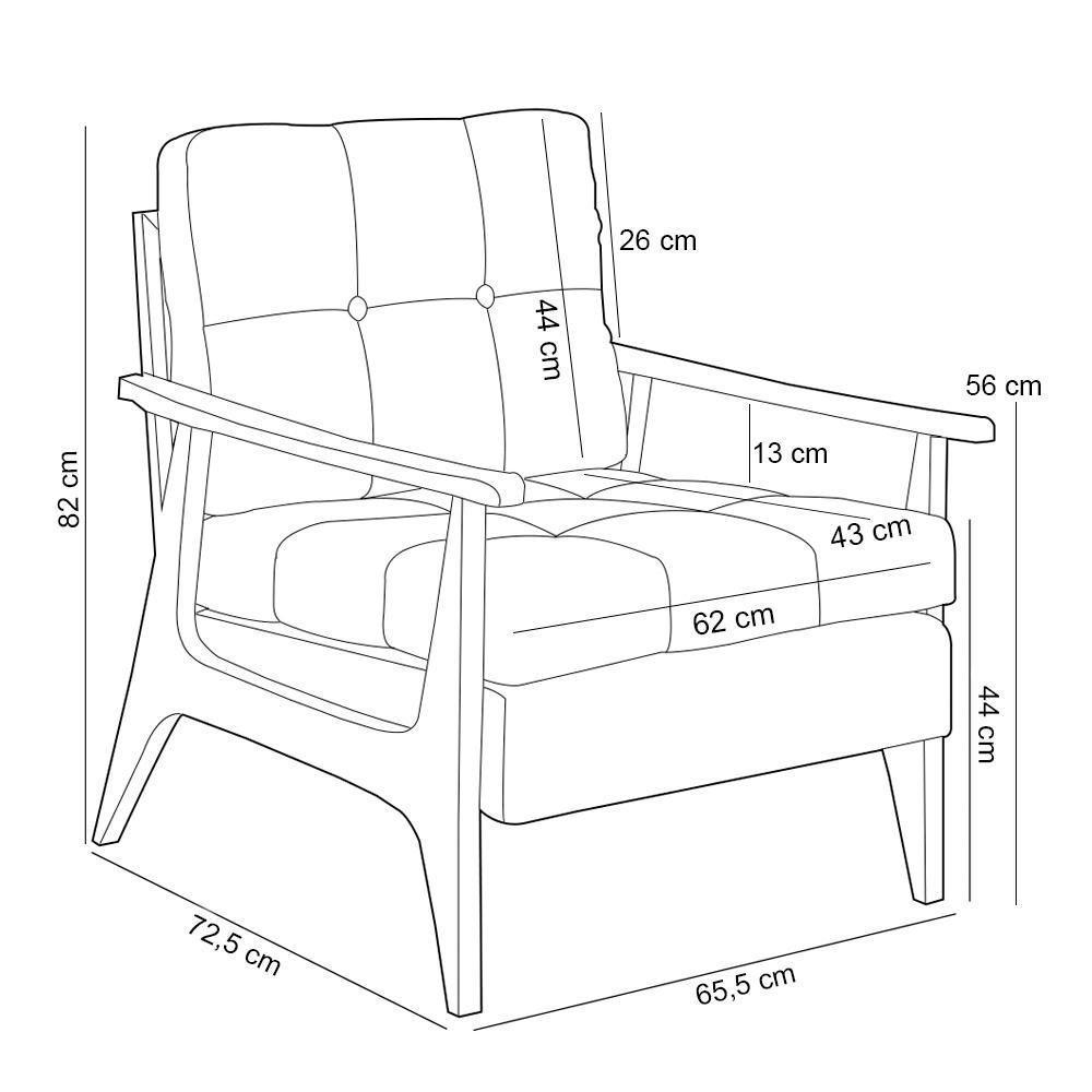 Kit 02 Poltronas Encosto Ripado Linho Cinza Escuro - 6