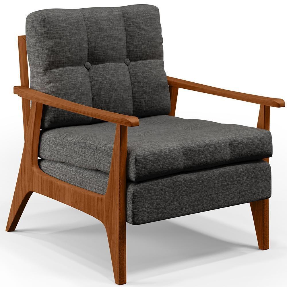 Kit 02 Poltronas Encosto Ripado Linho Cinza Escuro - 8