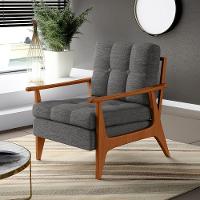 Kit 02 Poltronas Encosto Ripado Linho Cinza Escuro - 9