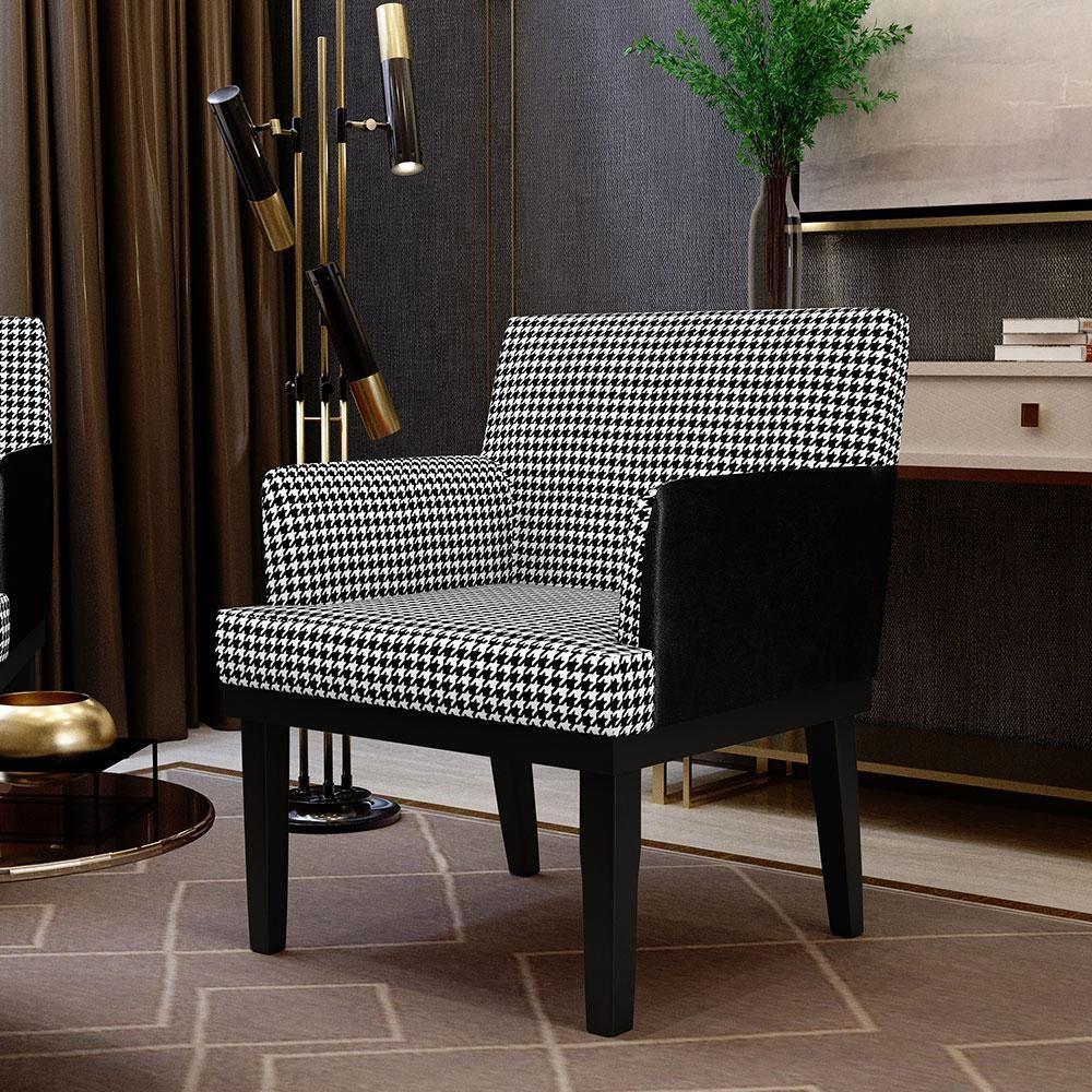 Kit 02 Poltronas Base Preto Suede Pied Poule Preto - 10