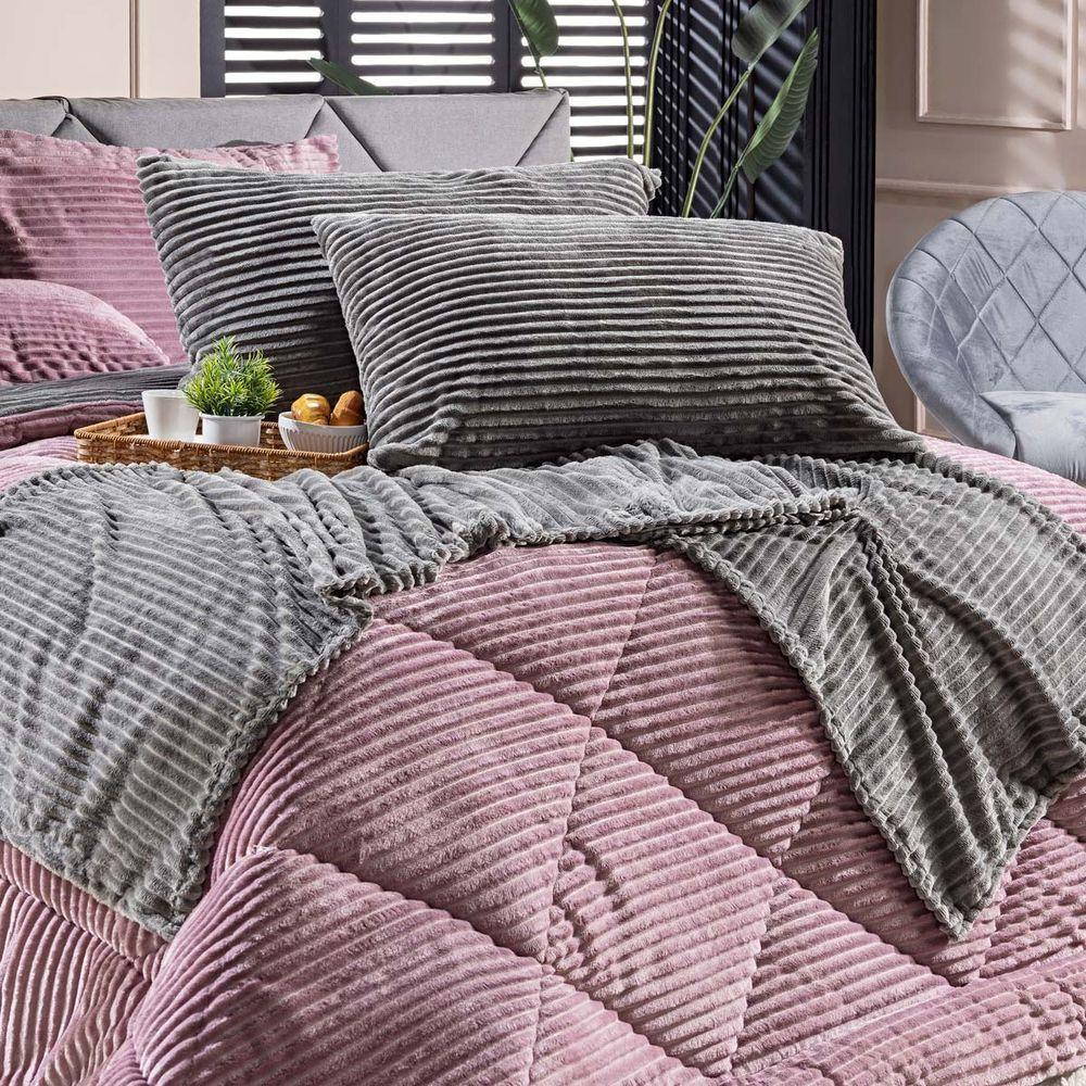 Kit De Peseira Canelada Denver C/ Fronhas 03pçs - Tecido Canelado Mantinha Cinza - 1