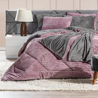 Kit De Peseira Canelada Denver C/ Fronhas 03pçs - Tecido Canelado Mantinha Cinza - 5