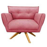 Kit 02 Poltronas Giratória Suede Base Madeira Rose - 2