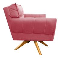 Kit 02 Poltronas Giratória Suede Base Madeira Rose - 5