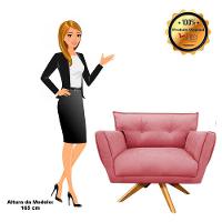 Kit 02 Poltronas Giratória Suede Base Madeira Rose - 6