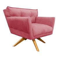 Kit 02 Poltronas Giratória Suede Base Madeira Rose - 7