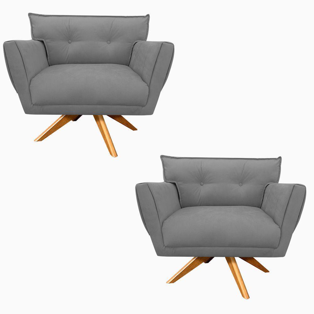 Kit 02 Poltronas Giratória Anitta Suede Base Madeira Grafite - 1