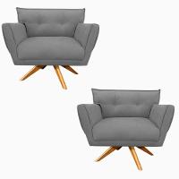 Kit 02 Poltronas Giratória Anitta Suede Base Madeira Grafite - 1