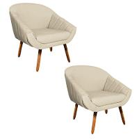Kit 02 Poltronas Giovana Linho Areia A27 Pés Palito Castanho - 1
