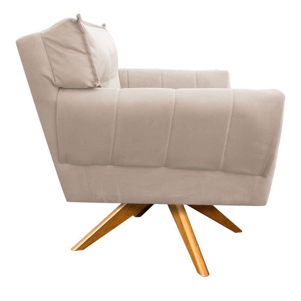 Kit 02 Poltronas Giratória Anitta Suede Base Madeira Bege - 2