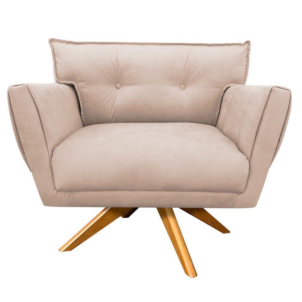 Kit 02 Poltronas Giratória Anitta Suede Base Madeira Bege - 3
